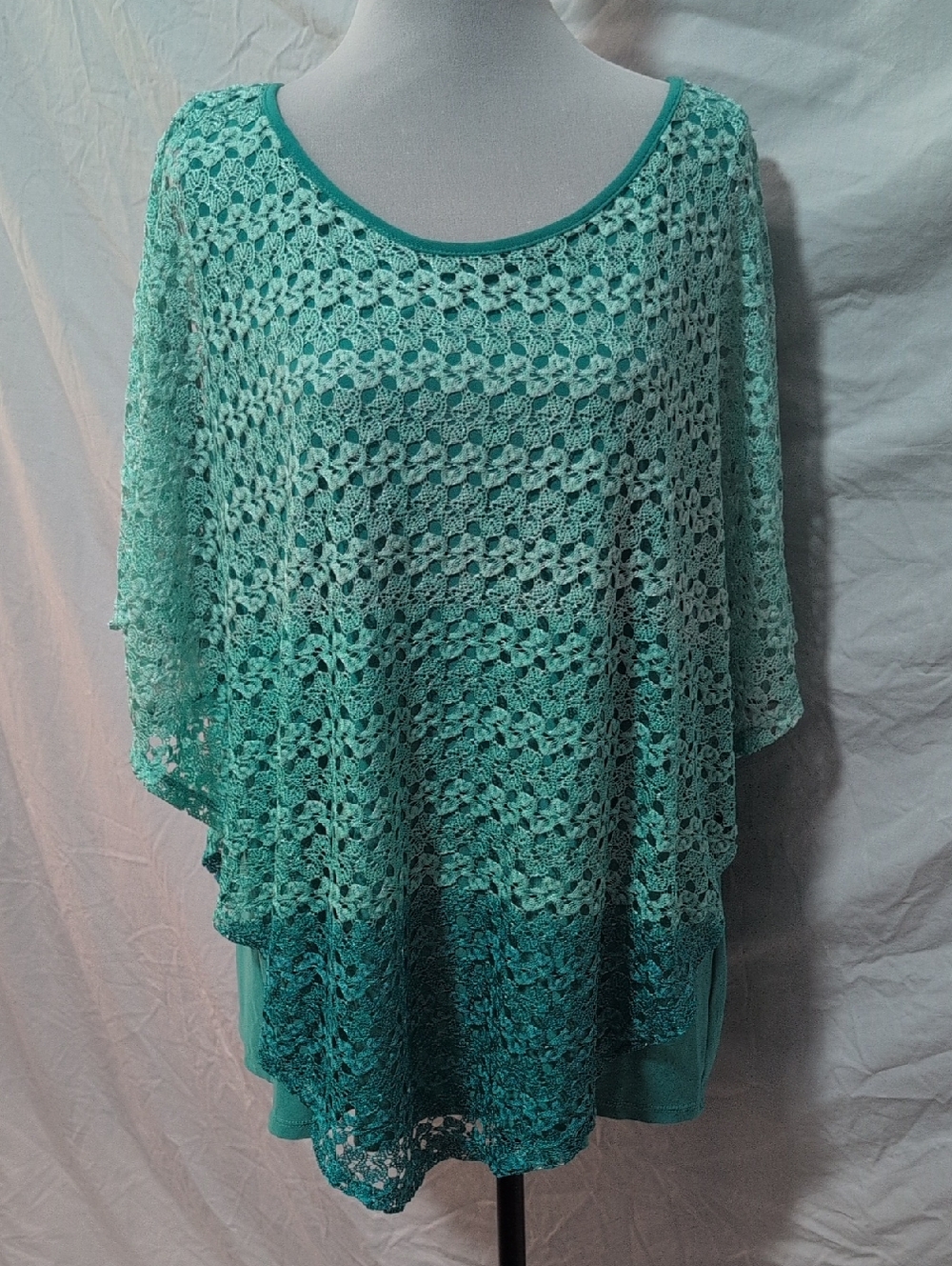 Women's Teal Ombre Crochet Overlay Top
